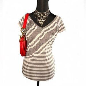 Vintage y2k No Boundaries Gray and White Striped Top with ruffled details